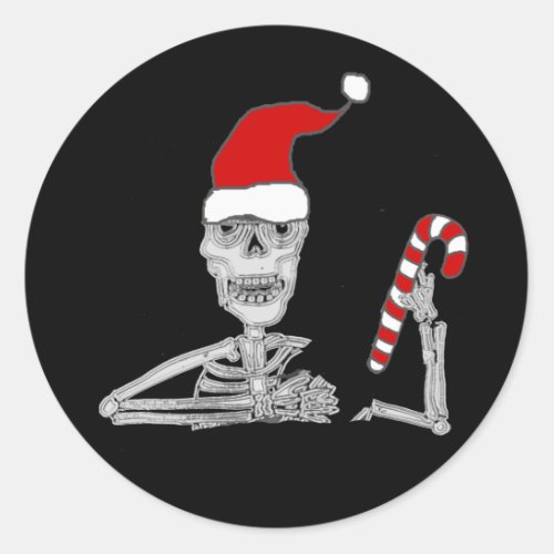 Funny Skeleton in Santa hat Christmas Classic Round Sticker