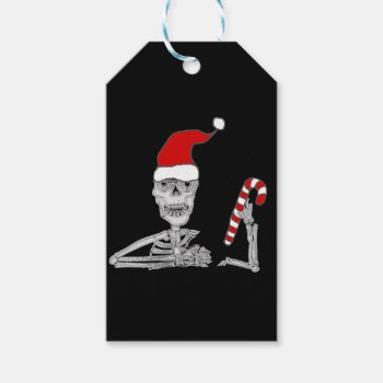 Funny Skeleton In Santa Hat Christmas Gift Tags by ChristmasSmiles at Zazzle