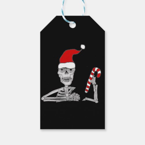 Funny Skeleton in Santa hat Christmas Gift Tags