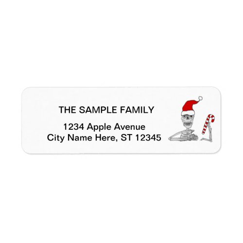 Funny Skeleton in Santa hat Christmas Label