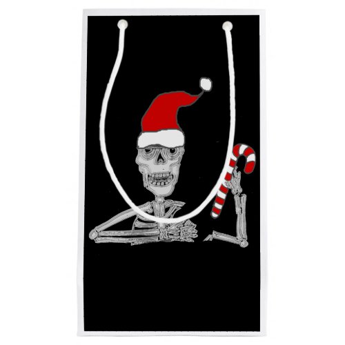 Funny Skeleton in Santa hat Christmas Small Gift Bag
