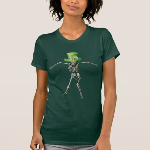 Funny skeleton in St Paddys Hat T_Shirt