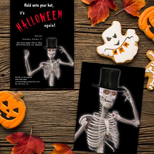 Funny Skeleton in Top Hat Halloween Invitation