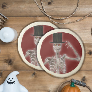 Funny Skeleton in Top Hat Halloween Sugar Cookie