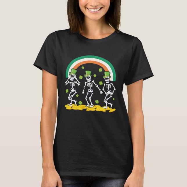 Funny Skeleton Leprechaun Griddy Dance St Patricks T-Shirt (Front)