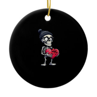 Funny Skeleton Men Women Skeleton Heart Valentines Ceramic Ornament