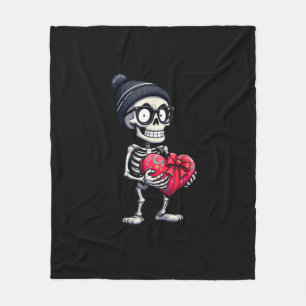 Funny Skeleton Men Women Skeleton Heart Valentines Fleece Blanket