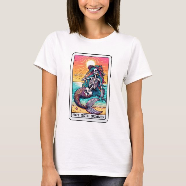 Funny Skeleton Mermaid Tarot Hot Goth Summer T-Shirt (Front)