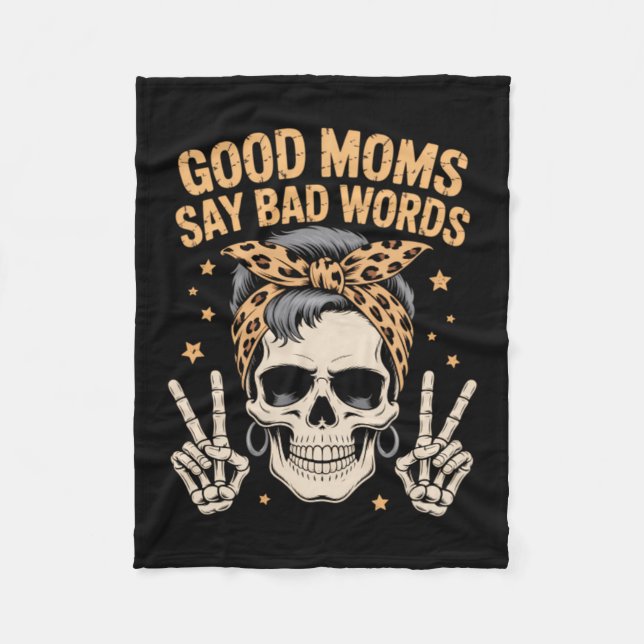 Funny Skeleton Messy Bun Mom Fleece Blanket (Front)