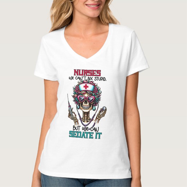Funny skeleton Nurse word art  T-Shirt (Front)