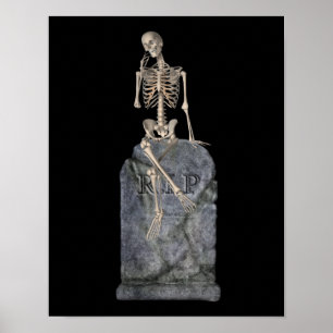 Funny Skeleton On Tombstone Halloween Poster