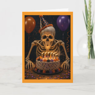 Funny Skeleton Over The Hill Halloween Birthday Card