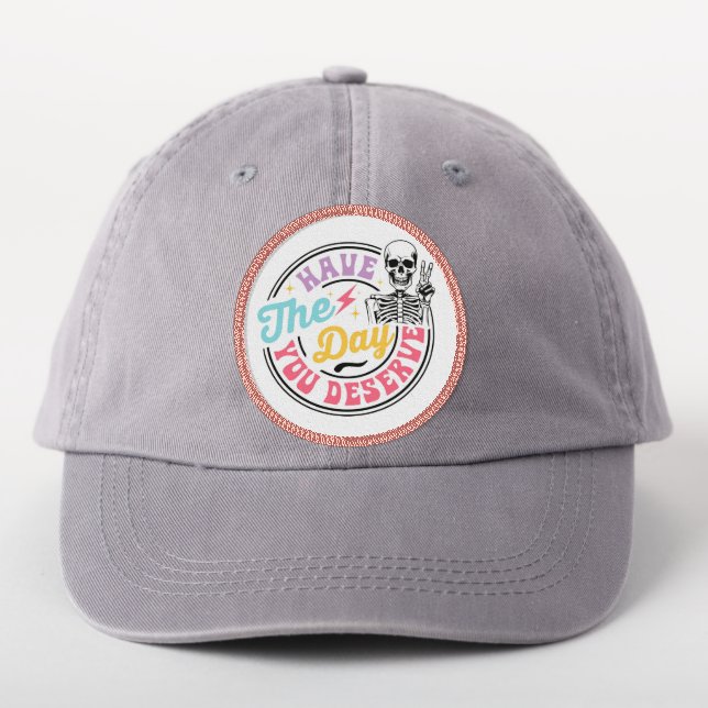 Funny Skeleton Peace Have The Day You Deserve Patch (On Headwear)