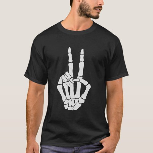 Funny Skeleton Peace Sign Skeleton Peace Hand Gift T_Shirt