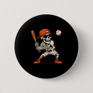 Funny Skeleton Playing Baseball Halloween Boys Men Button