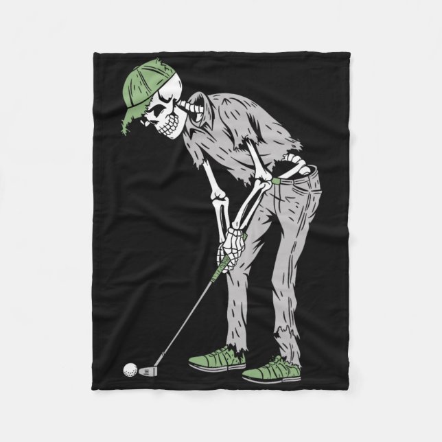 Funny Skeleton Playing Golf Lovers Spooky Hallowee Fleece Blanket (Front)