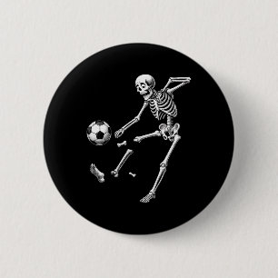 Funny Skeleton Playing Soccer, Halloween Soccer Bo Button