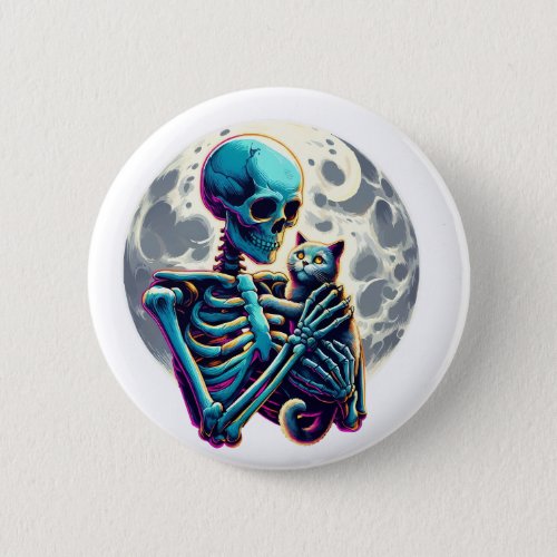 Funny Skeleton playing with A Cute Cat Skull Hallo Button