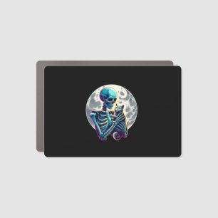 Funny Skeleton playing with A Cute Cat Skull Hallo Car Magnet