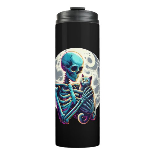 Funny Skeleton playing with A Cute Cat Skull Hallo Thermal Tumbler