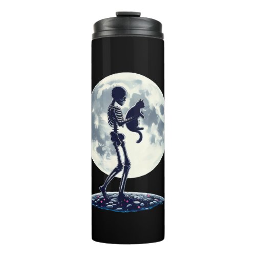 Funny Skeleton playing with A Cute Cat Skull Hallo Thermal Tumbler