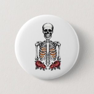 Funny Skeleton Pumpkin Fall Button