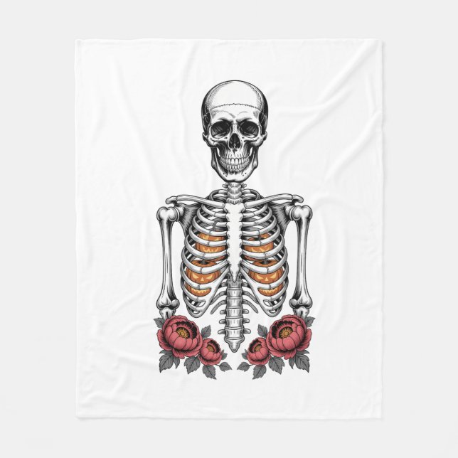 Funny Skeleton Pumpkin Fall Fleece Blanket (Front)