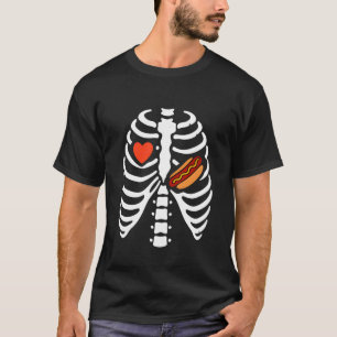 Funny Skeleton Rib Cage with Heart and Hot Dog T-Shirt