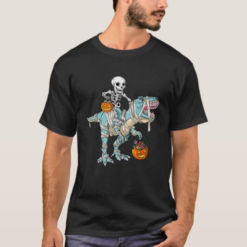 Funny Skeleton Riding Dinosaur Pumpkin T rex Hallo T_Shirt
