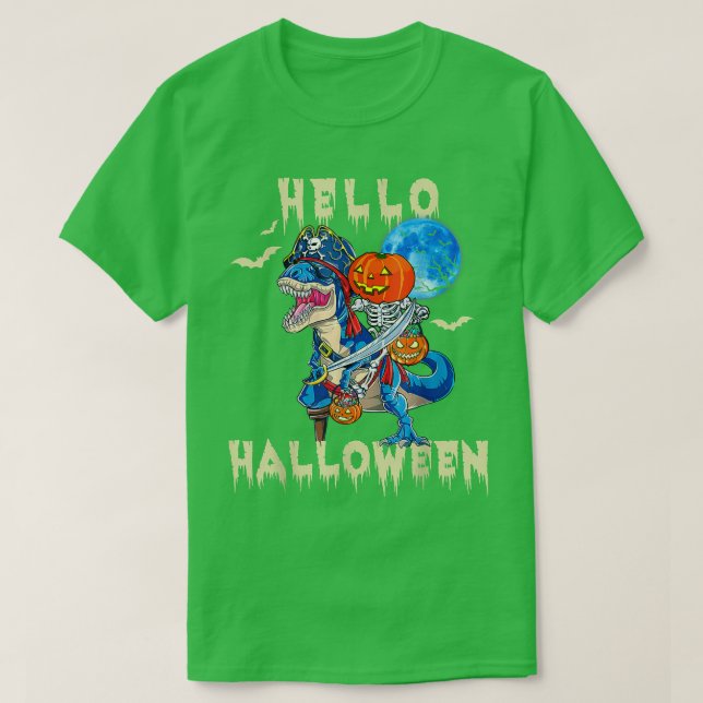 Funny Skeleton Riding Mommy Dinosaur T re Pumpkin  T-Shirt (Design Front)