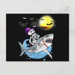 Funny Skeleton Riding Shark Halloween Boys Girls Holiday Postcard