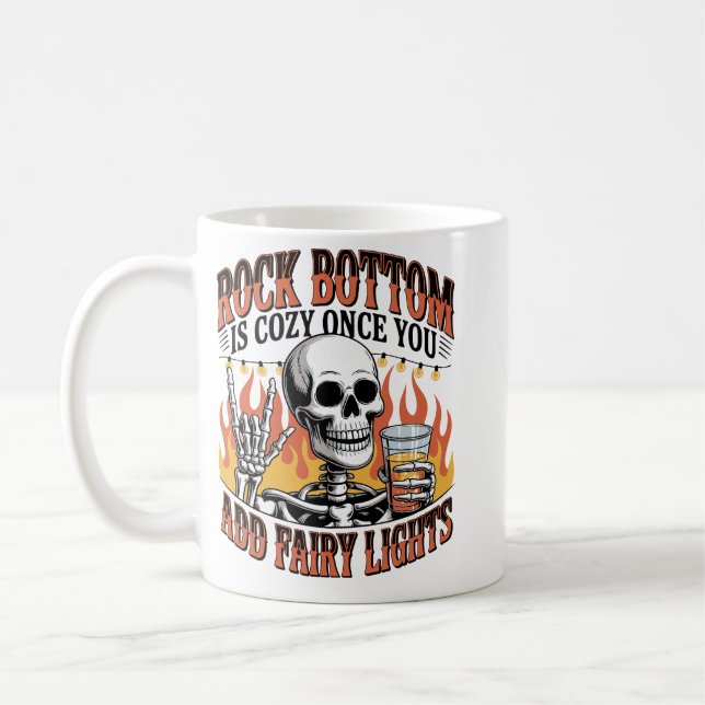 Funny Skeleton: Rock Bottom Sarcastic Graphic  Coffee Mug (Left)