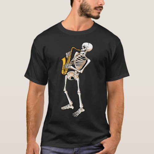 Funny Skeleton Saxophone Gift  Cute Halloween Cost T_Shirt