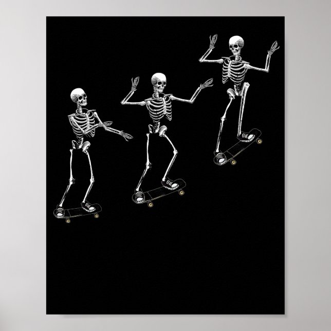 Funny Skeleton Skateboard Shirt Poster (Front)