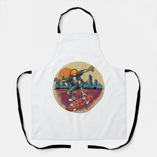 Funny Skeleton Skateboard vintage Skateboarding Apron