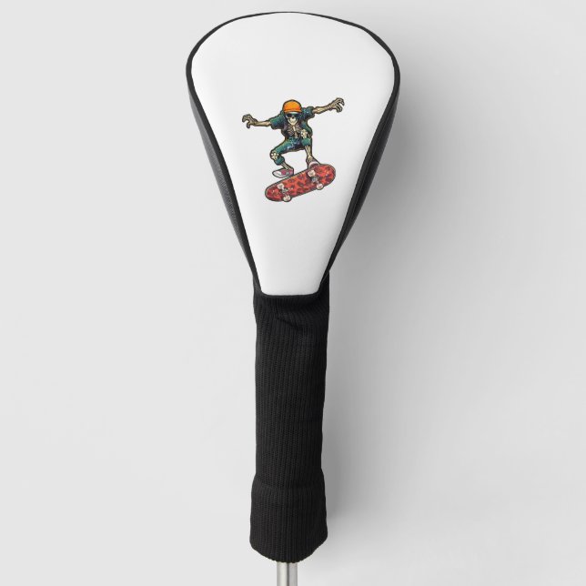 Funny Skeleton Skateboard vintage Skateboarding  Golf Head Cover (Front)