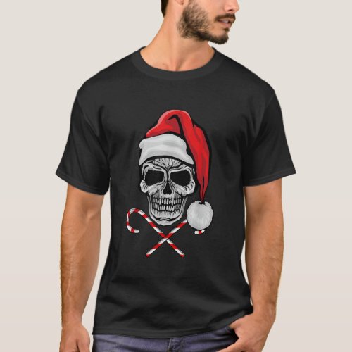 Funny Skeleton Skull Santa Hat Candy Christmas Xma T_Shirt