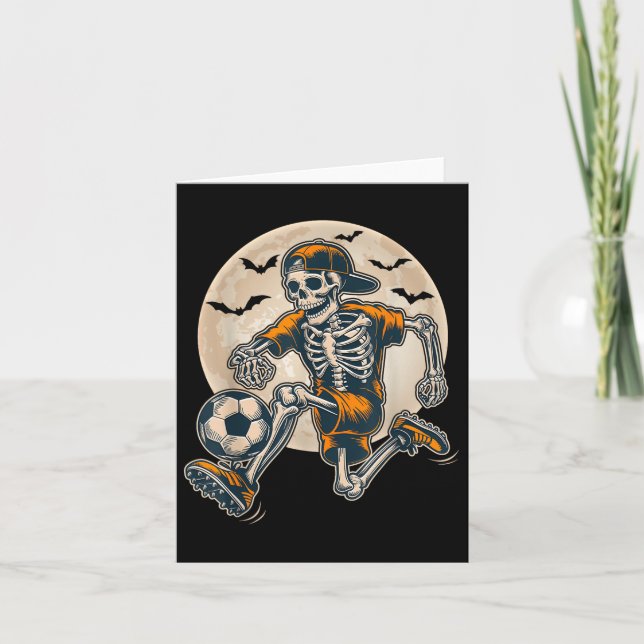 Funny Skeleton Soccer Men Boys Kids Halloween Cost Card (Front)