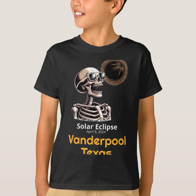 Funny Skeleton Solar Eclipse Vanderpool Texas T-Shirt (Front)