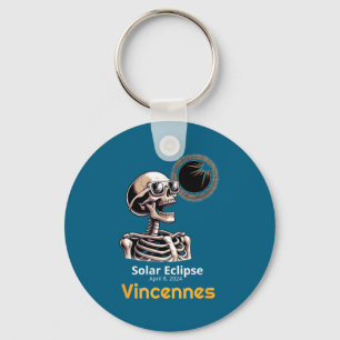 Funny Skeleton Solar Eclipse Vincennes Indiana Keychain