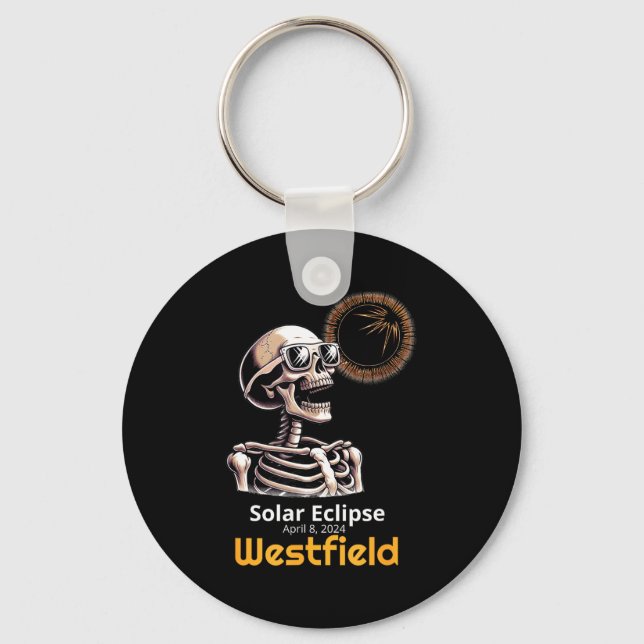 Funny Skeleton Solar Eclipse Westfield Indiana Keychain (Front)