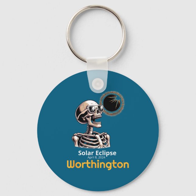 Funny Skeleton Solar Eclipse Worthington Indiana Keychain (Front)