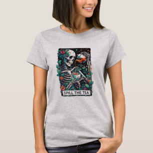 Funny Skeleton Spill the Tea Tarot Distressed T-Shirt