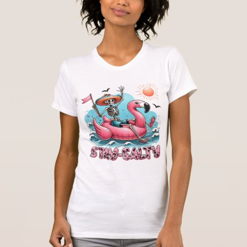 Funny Skeleton Stay Salty Summer Beach T_Shirt