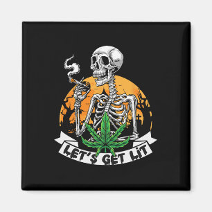 Funny Skeleton Stoner Smoking Weed Let's Get Lit H Magnet