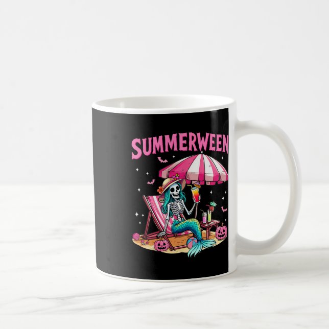 Funny Skeleton Summerween Mermaid Beach Halloween  Coffee Mug (Right)