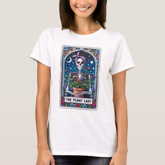 Funny Skeleton The Plant Lady Tarot T-Shirt (Front)