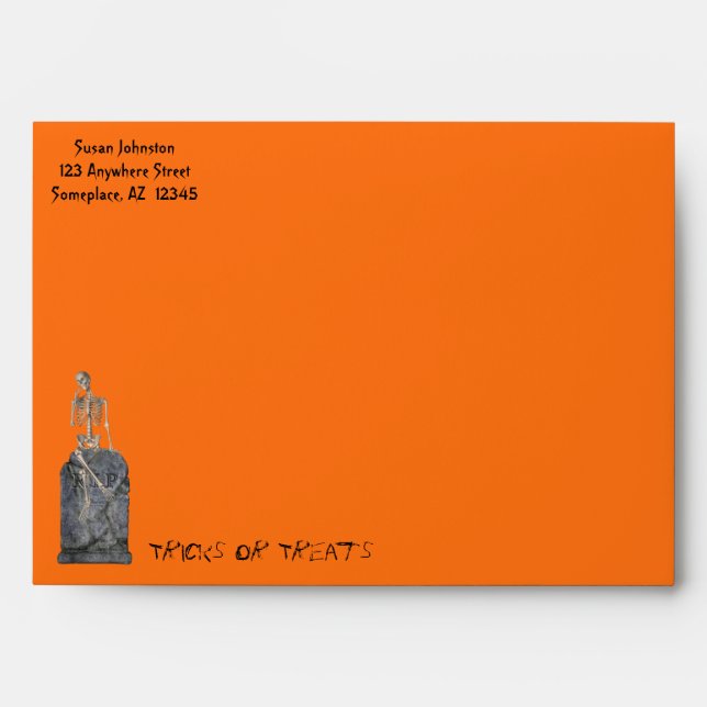 Funny Skeleton Tombstone Halloween Envelope (Front)