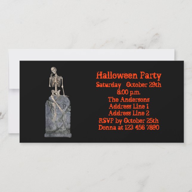 Funny Skeleton Tombstone Halloween Invite (Front)