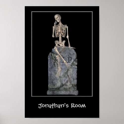 Funny Skeleton Tombstone Kids Room Personalized Poster